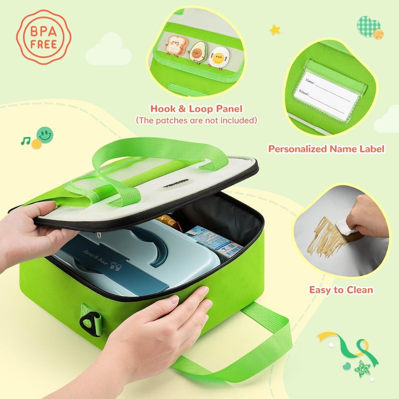 REDSHELL Tactical Lunch Box Kids, Large Insulated Lunch Bag for Boys Girls, Cooler Lunchbag, Square Toddler Lunchbox, School Daycare Lunch Tote Pail with Water Bottle Holder Shoulder Strap, Dark Green - Image 3